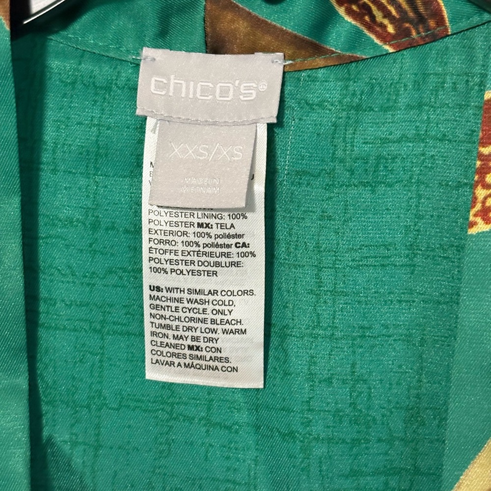Chico's Emerald Green Floral Satin Kimono - Picture 3 of 3
